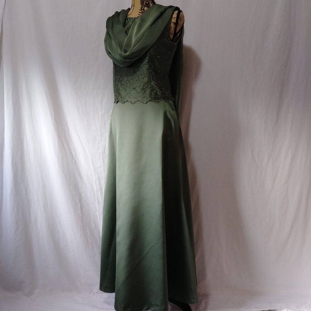 Vintage 2-Piece Formal Bridesmaid Dress Olive Green Professional Hand Sewn - Picture 3 of 16
